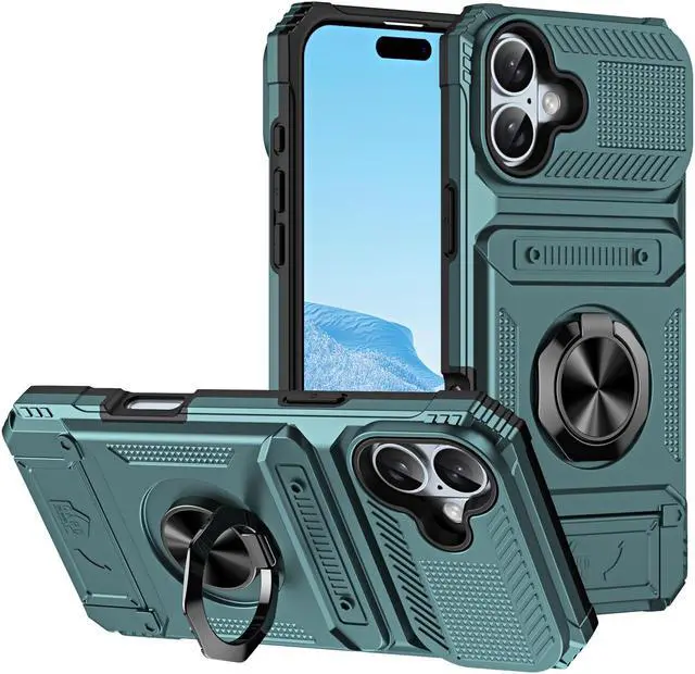 Main image of TYJKeJi Case with Stander Cover Case For iPhone 16 (6.1inch) (Green)