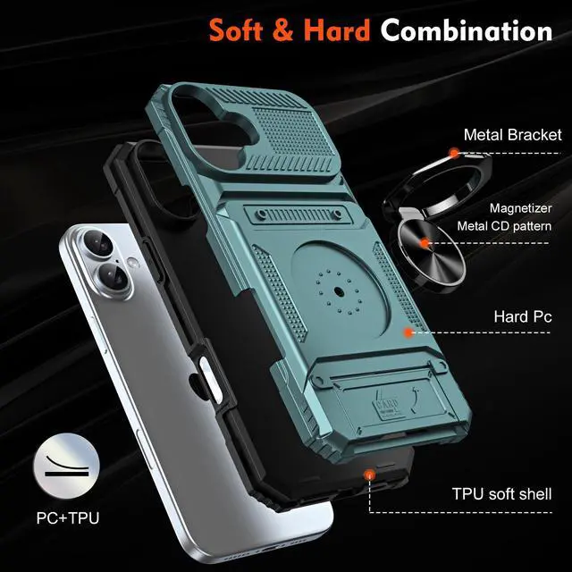 Alt view image 7 of 7 - TYJKeJi Case with Stander Cover Case For iPhone 16 (6.1inch) (Green)