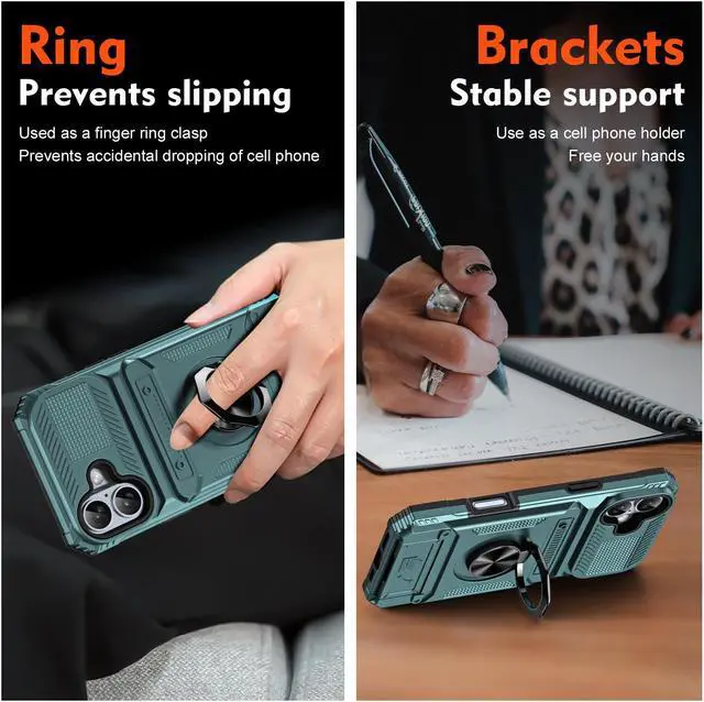 Alt view image 3 of 7 - TYJKeJi Case with Stander Cover Case For iPhone 16 (6.1inch) (Green)