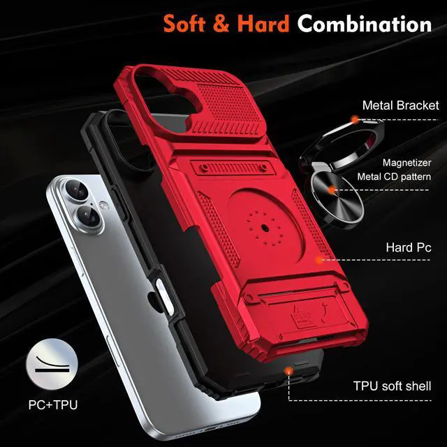 Alt view image 7 of 7 - TYJKeJi Case with Stander Cover Case For iPhone 16 (6.1inch) (Red)