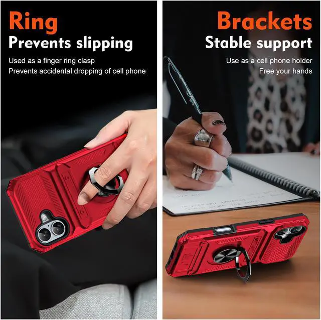 Alt view image 3 of 7 - TYJKeJi Case with Stander Cover Case For iPhone 16 (6.1inch) (Red)