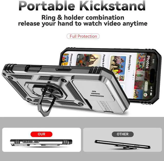 Alt view image 2 of 7 - TYJKeJi Case with Stander Fashion Cover KickStand Case For iPhone 16 Pro Max (6.9inch) (Silver)