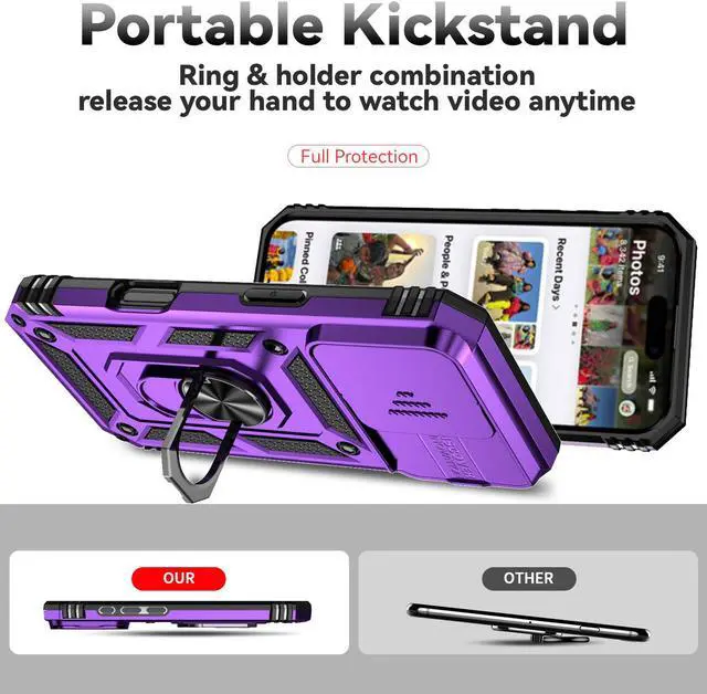 Alt view image 2 of 7 - TYJKeJi Case with Stander Fashion Cover KickStand Case For iPhone 16 Pro (6.3inch) (Purple)