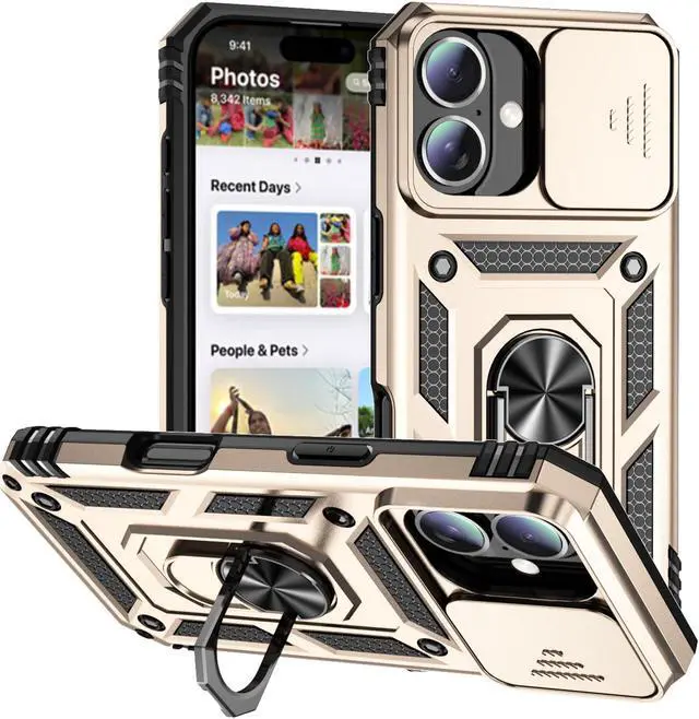 Main image of TYJKeJi Case with Stander Fashion Cover KickStand Case For iPhone 16 Plus (6.7inch) (Gold)