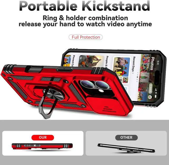 Alt view image 2 of 7 - TYJKeJi Case with Stander Fashion Cover KickStand Case For iPhone 16 Plus (6.7inch) (Red)