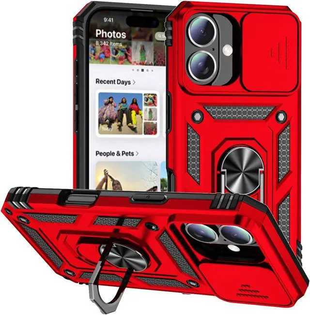 Main image of TYJKeJi Case with Stander Fashion Cover KickStand Case For iPhone 16 Plus (6.7inch) (Red)