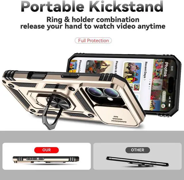 Alt view image 2 of 7 - TYJKeJi Case with Stander Fashion Cover KickStand Case For iPhone 16 (6.1inch) (Gold)