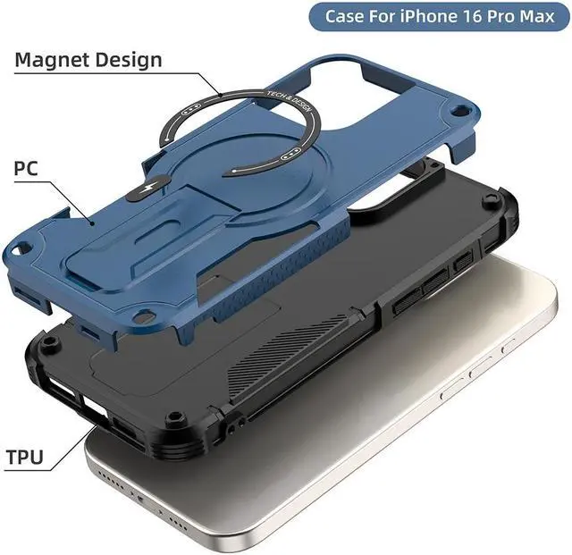 Alt view image 7 of 7 - TYJKeJi Case with Stander Fashion Cover (Compatible with Magsafe) KickStand Case For iPhone 16 Pro Max (6.9inch) (Blue)