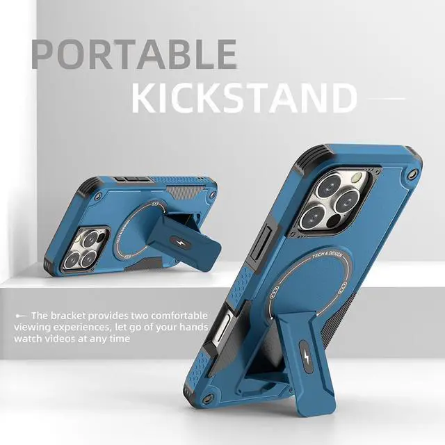 Alt view image 2 of 7 - TYJKeJi Case with Stander Fashion Cover (Compatible with Magsafe) KickStand Case For iPhone 16 Pro Max (6.9inch) (Blue)