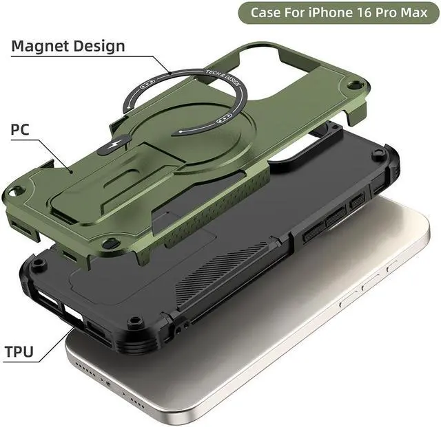 Alt view image 7 of 7 - TYJKeJi Case with Stander Fashion Cover (Compatible with Magsafe) KickStand Case For iPhone 16 Pro Max (6.9inch) (Green)