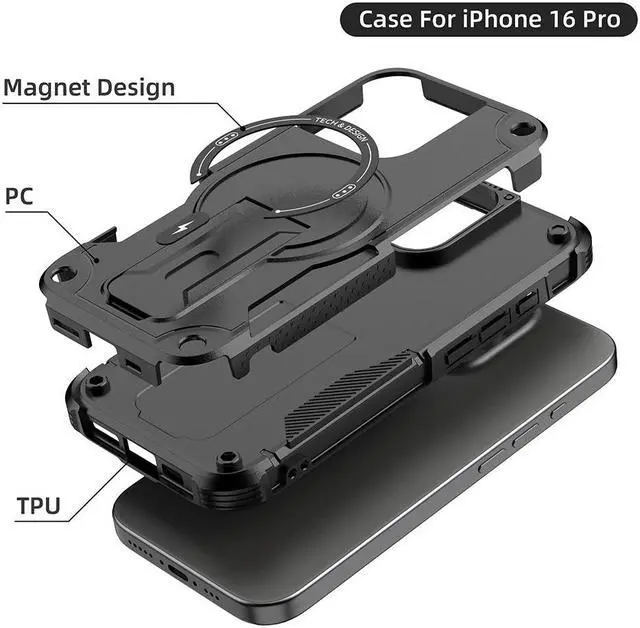 Alt view image 7 of 7 - TYJKeJi Case with Stander Fashion Cover (Compatible with Magsafe) KickStand Case For iPhone 16 Pro (6.3inch) (Black)