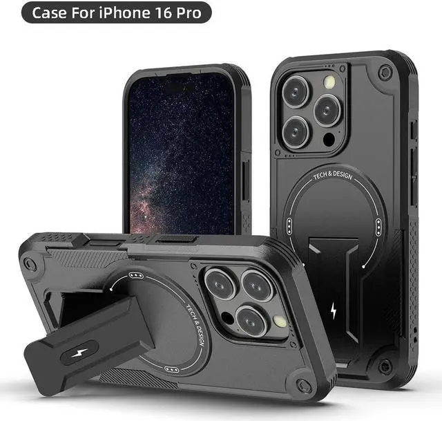 Main image of TYJKeJi Case with Stander Fashion Cover (Compatible with Magsafe) KickStand Case For iPhone 16 Pro (6.3inch) (Black)