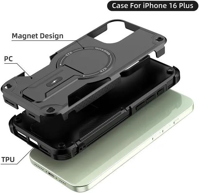 Alt view image 7 of 7 - TYJKeJi Case with Stander Fashion Cover (Compatible with Magsafe) KickStand Case For iPhone 16 Plus (6.7inch) (Black)