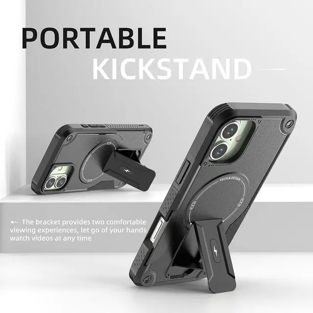 Alt view image 3 of 7 - TYJKeJi Case with Stander Fashion Cover (Compatible with Magsafe) KickStand Case For iPhone 16 Plus (6.7inch) (Black)