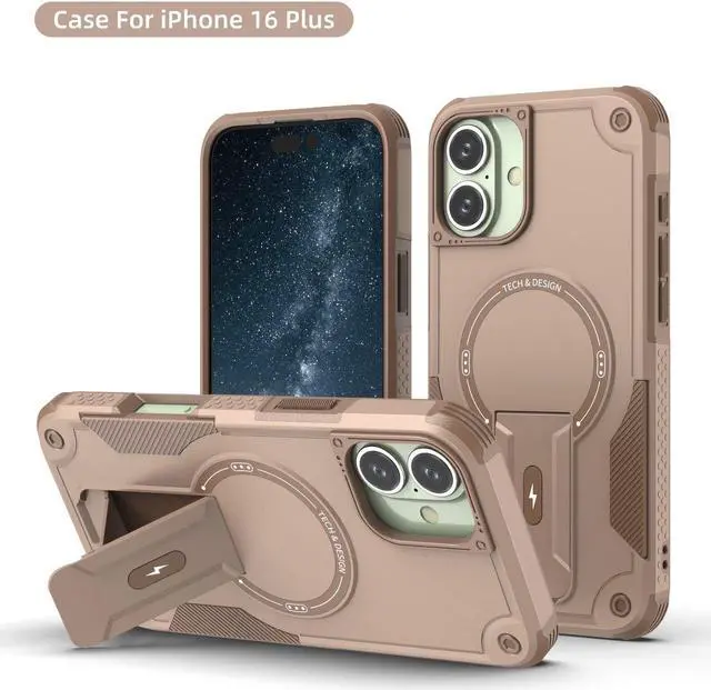 Main image of TYJKeJi Case with Stander Fashion Cover (Compatible with Magsafe) KickStand Case For iPhone 16 Plus (6.7inch) (Gold)