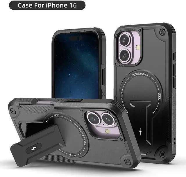 Main image of TYJKeJi Case with Stander Fashion Cover (Compatible with Magsafe) KickStand Case For iPhone 16 (6.1inch) (Black)