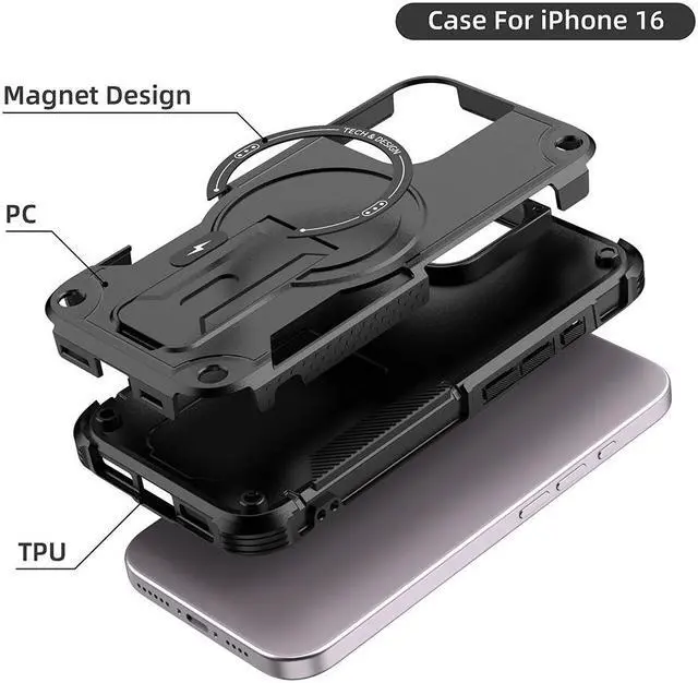 Alt view image 7 of 7 - TYJKeJi Case with Stander Fashion Cover (Compatible with Magsafe) KickStand Case For iPhone 16 (6.1inch) (Gold)