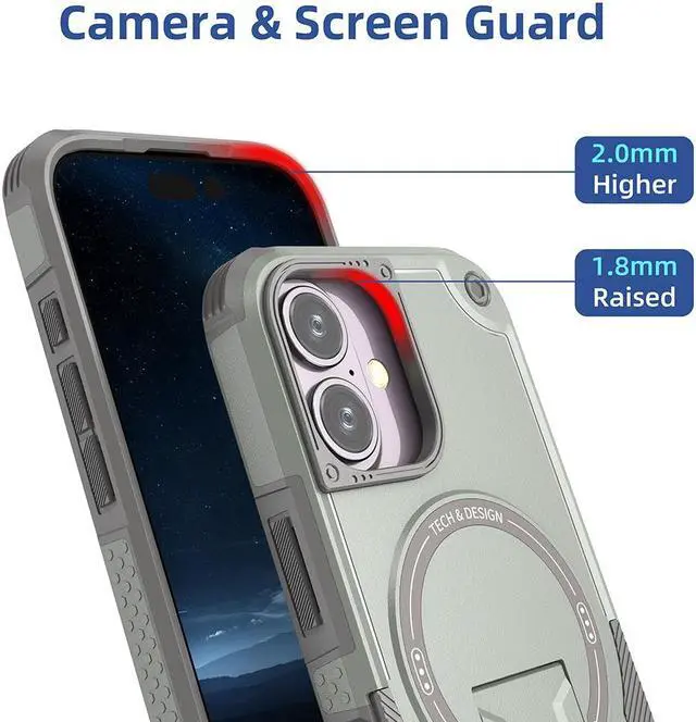 Alt view image 6 of 7 - TYJKeJi Case with Stander Fashion Cover (Compatible with Magsafe) KickStand Case For iPhone 16 (6.1inch) (Gray)