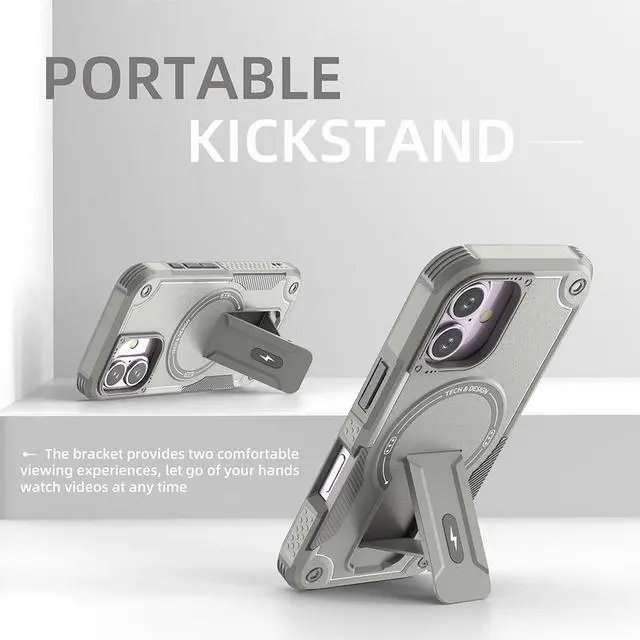 Alt view image 2 of 7 - TYJKeJi Case with Stander Fashion Cover (Compatible with Magsafe) KickStand Case For iPhone 16 (6.1inch) (Gray)