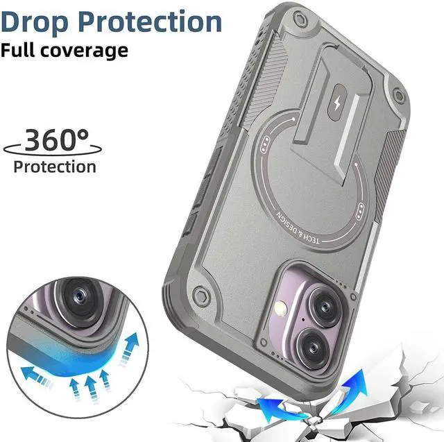 Alt view image 4 of 7 - TYJKeJi Case with Stander Fashion Cover (Compatible with Magsafe) KickStand Case For iPhone 16 (6.1inch) (Gray)