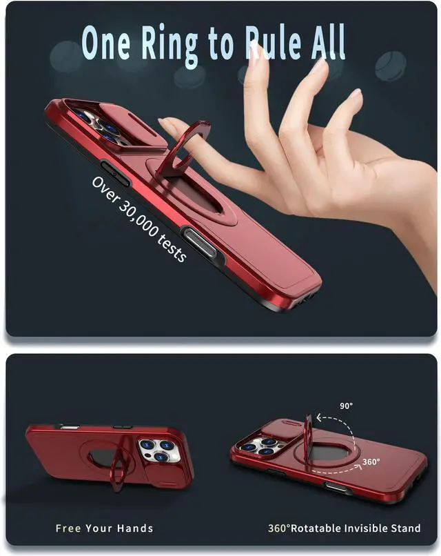 Alt view image 3 of 7 - TYJKeJi Case with Stander Cover (Compatible with Magsafe) KickStand Case For iPhone 16 Pro Max (6.9inch) (Red)