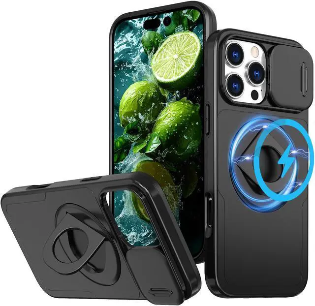 Main image of TYJKeJi Case with Stander Cover (Compatible with Magsafe) KickStand Case For iPhone 16 Pro (6.3inch) (Black)