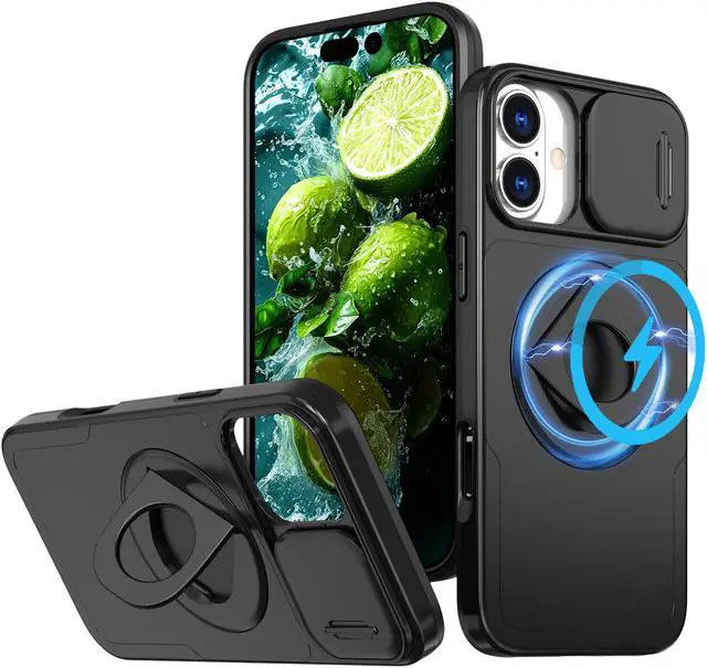 Main image of TYJKeJi Case with Stander Cover (Compatible with Magsafe) KickStand Case For iPhone 16 Plus (6.7inch) (Black)