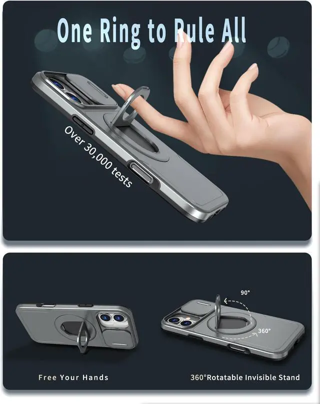 Alt view image 3 of 7 - TYJKeJi Case with Stander Cover (Compatible with Magsafe) KickStand Case For iPhone 16 Plus (6.7inch) (Gray)