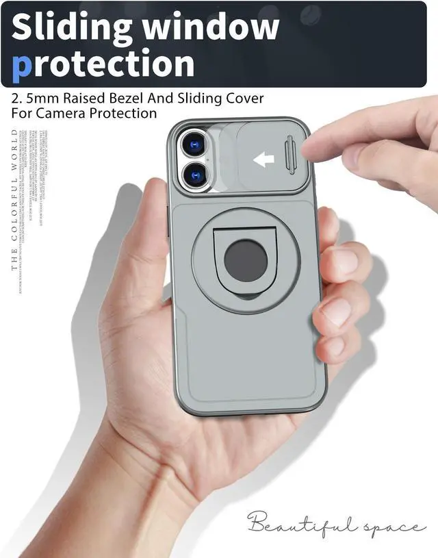 Alt view image 4 of 7 - TYJKeJi Case with Stander Cover (Compatible with Magsafe) KickStand Case For iPhone 16 Plus (6.7inch) (Gray)