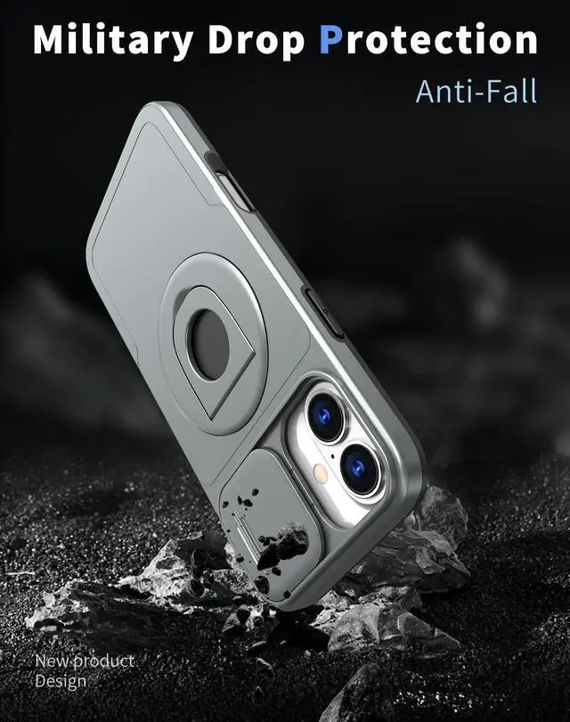 Alt view image 5 of 7 - TYJKeJi Case with Stander Cover (Compatible with Magsafe) KickStand Case For iPhone 16 Plus (6.7inch) (Gray)