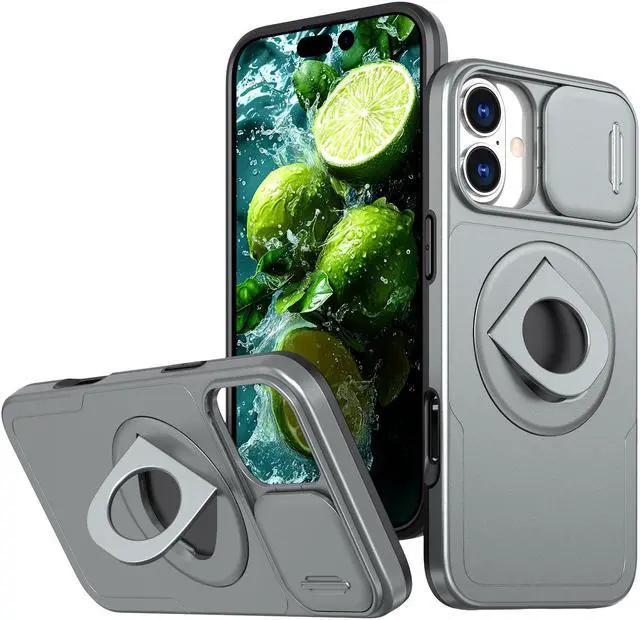 Alt view image 2 of 7 - TYJKeJi Case with Stander Cover (Compatible with Magsafe) KickStand Case For iPhone 16 Plus (6.7inch) (Gray)