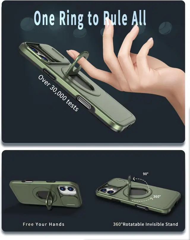 Alt view image 3 of 7 - TYJKeJi Case with Stander Cover (Compatible with Magsafe) KickStand Case For iPhone 16 (6.1inch) (Light Green)