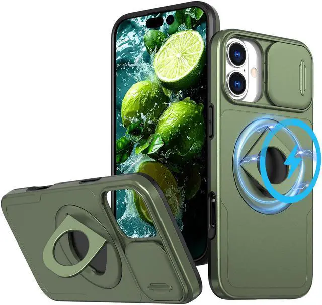 Main image of TYJKeJi Case with Stander Cover (Compatible with Magsafe) KickStand Case For iPhone 16 (6.1inch) (Light Green)