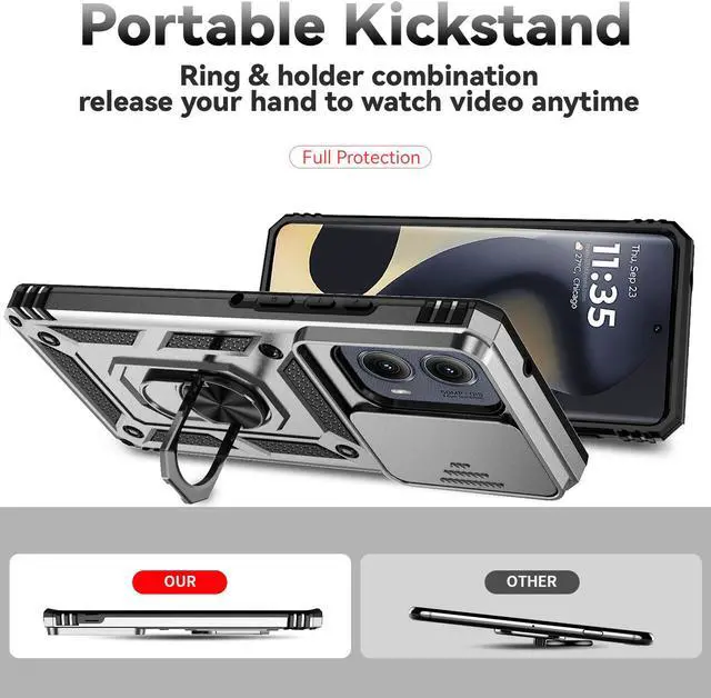 Alt view image 3 of 7 - TYJKeJi Case with Stander Fashion Cover KickStand Case For Motorola Edge 2024 For Moto Edge 2024 (Silver)