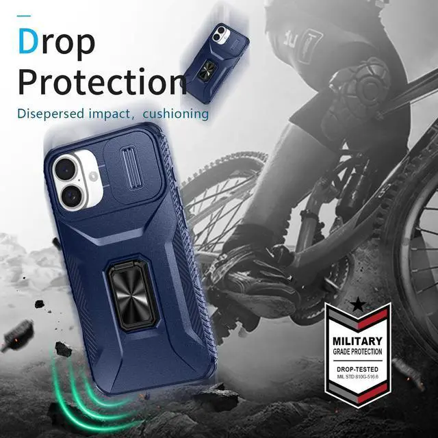 Alt view image 4 of 7 - TYJKeJi Case with Stander Cover KickStand Case For iPhone 16 Plus (6.7inch) (Blue)