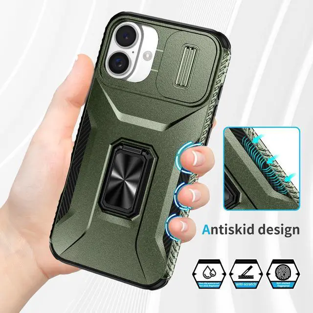Alt view image 3 of 7 - TYJKeJi Case with Stander Cover KickStand Case For iPhone 16 Plus (6.7inch) (Green)