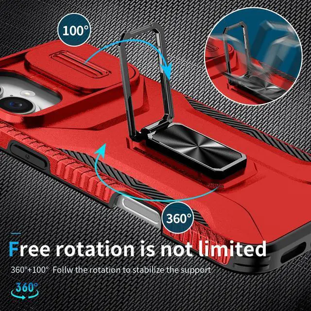 Alt view image 7 of 7 - TYJKeJi Case with Stander Cover KickStand Case For iPhone 16 (6.1inch) (Red)