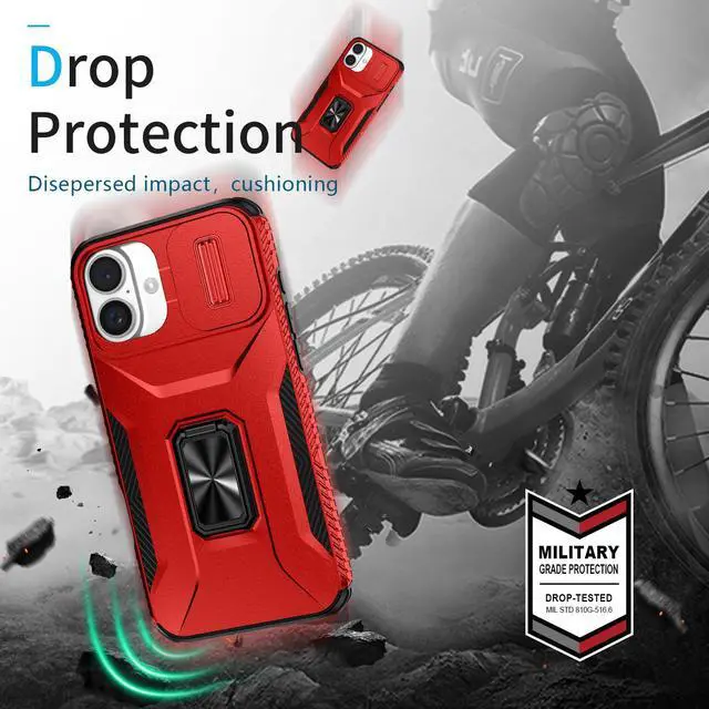 Alt view image 4 of 7 - TYJKeJi Case with Stander Cover KickStand Case For iPhone 16 (6.1inch) (Red)