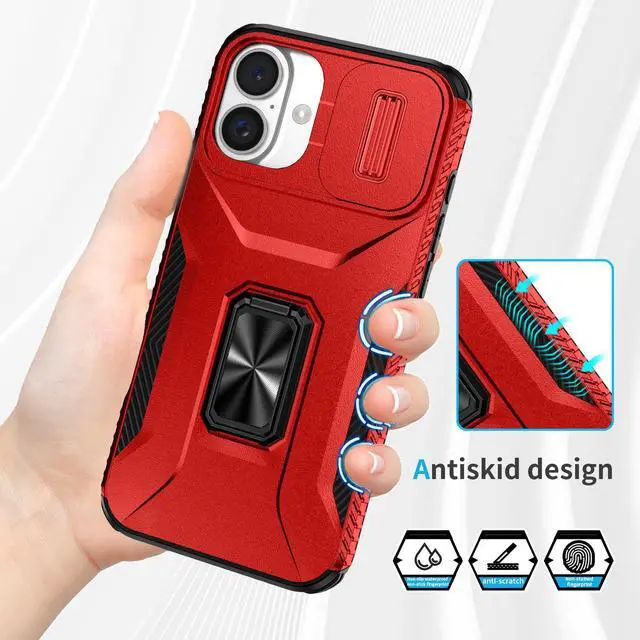 Alt view image 3 of 7 - TYJKeJi Case with Stander Cover KickStand Case For iPhone 16 (6.1inch) (Red)