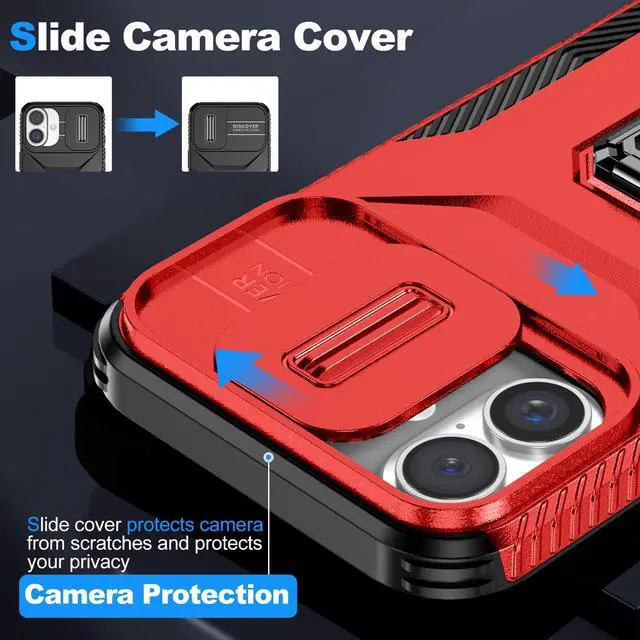 Alt view image 5 of 7 - TYJKeJi Case with Stander Cover KickStand Case For iPhone 16 (6.1inch) (Red)