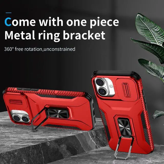 Alt view image 2 of 7 - TYJKeJi Case with Stander Cover KickStand Case For iPhone 16 (6.1inch) (Red)