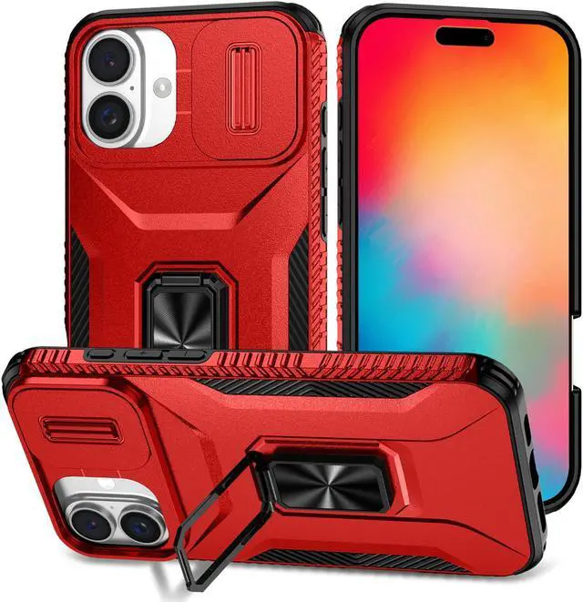Main image of TYJKeJi Case with Stander Cover KickStand Case For iPhone 16 (6.1inch) (Red)