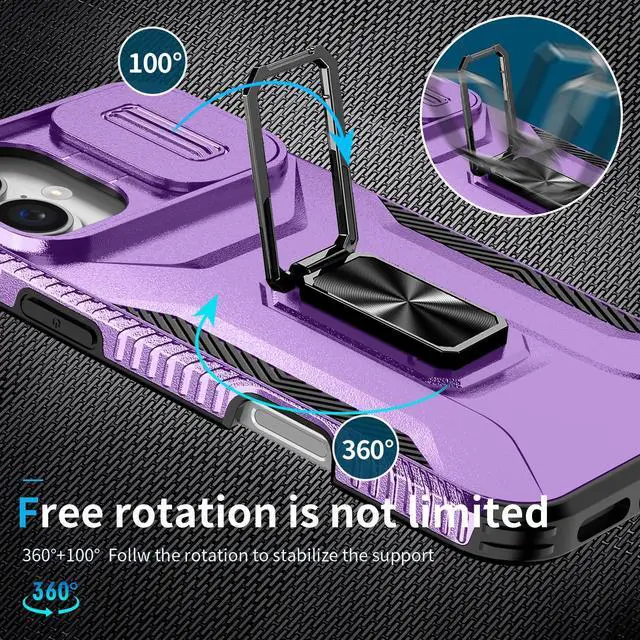 Alt view image 7 of 7 - TYJKeJi Case with Stander Cover KickStand Case For iPhone 16 (6.1inch) (Purple)