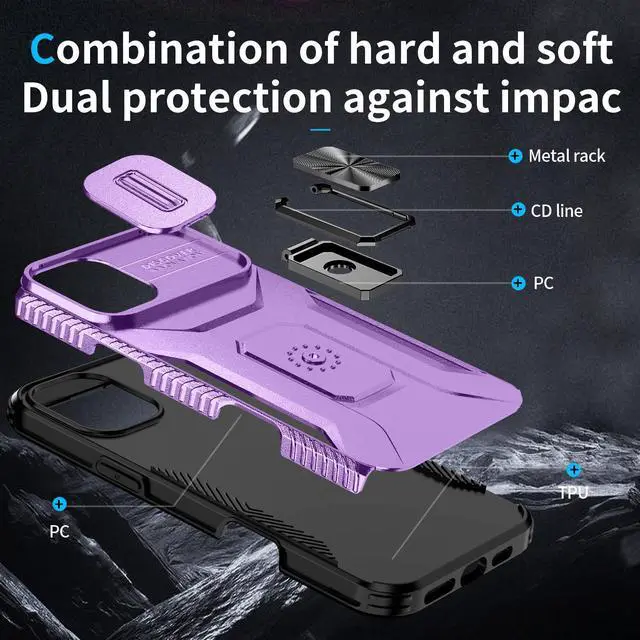 Alt view image 6 of 7 - TYJKeJi Case with Stander Cover KickStand Case For iPhone 16 (6.1inch) (Purple)