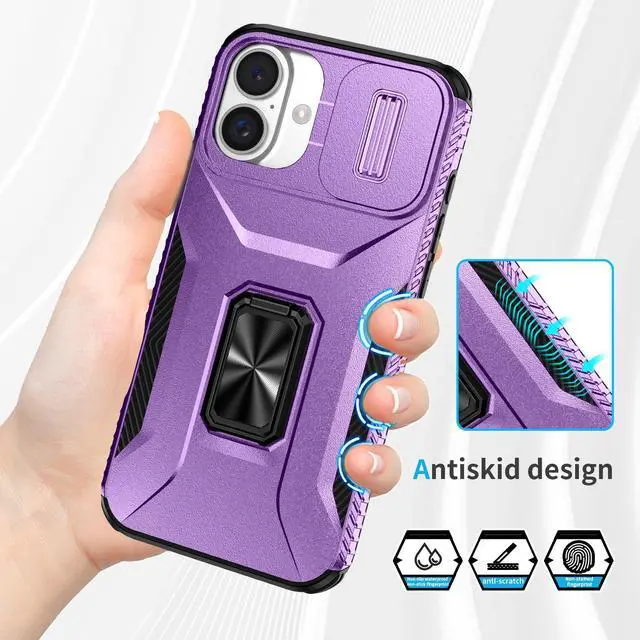 Alt view image 3 of 7 - TYJKeJi Case with Stander Cover KickStand Case For iPhone 16 (6.1inch) (Purple)