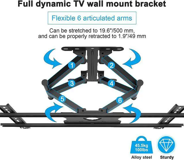 Alt view image 2 of 8 - Sylvox Full Motion Outdoor TV Wall Mount, TV Wall Mount for 40 inch to 75 inch, Flexible 6 Articulating Dual Arms, TV Bracket Max VESA 700x400mm, Holds up to 132lbs