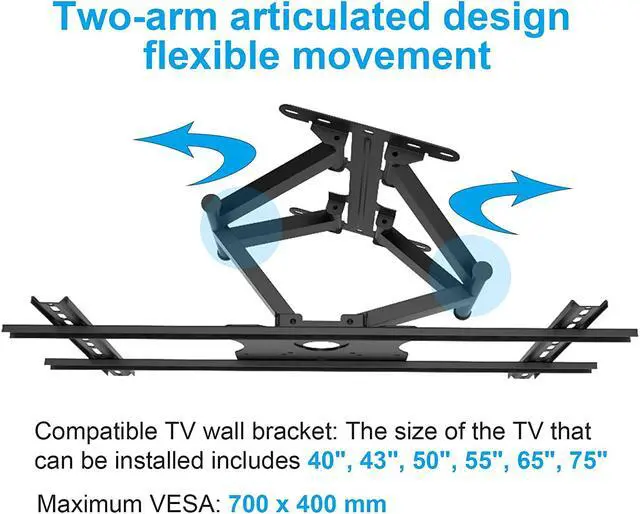 Alt view image 3 of 8 - Sylvox Full Motion Outdoor TV Wall Mount, TV Wall Mount for 40 inch to 75 inch, Flexible 6 Articulating Dual Arms, TV Bracket Max VESA 700x400mm, Holds up to 132lbs