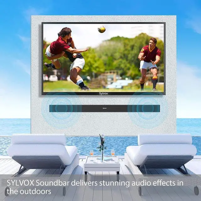 Alt view image 3 of 7 - SYLVOX 38'' SoundBar for Outdoor Smart TV, 2.0ch Wireless Subwoofer IP65 Waterproof Speaker, Bluetooth/HDMI/Optical/RCA/USB Connection, Suitable for Indoor and Outdoor use (ELF S2 Series)