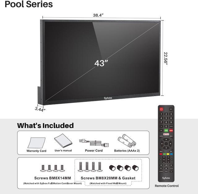 Alt view image 8 of 7 - SYLVOX 43'' Outdoor TV, Smart TV with Bluetooth, Wifi, Dual Speakers, 4K LED Waterproof Television for Outside, Ultra-Thin High Resolution, Suitable for Porch, Patio, Pool, Balcony, Yard(Deck Series )