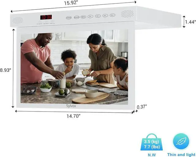 Alt view image 2 of 8 - SYLVOX 15.6" Kitchen Smart TV Flap Down Screen TV Android 11.0 Supports LED Clock Alarm Clock WiFi & Wireless Connection, Storage Design, can be Installed in The Bottom of The Cabinet (KT16A0KGGA)